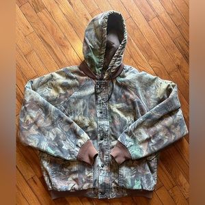 Vintage Duxbax Jacket Mens XL Brown Green Realtree Camo Full Zip Bomber Hunting